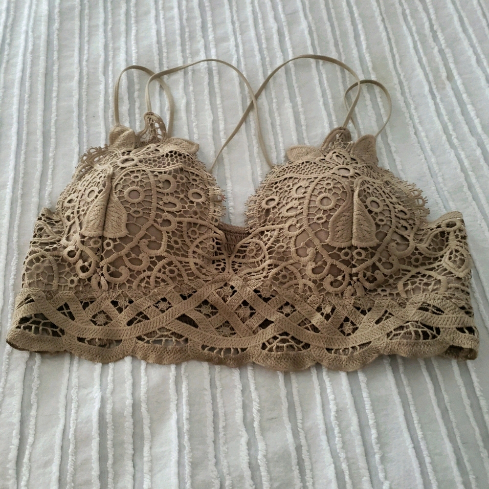 Beige peekaboo lace bra